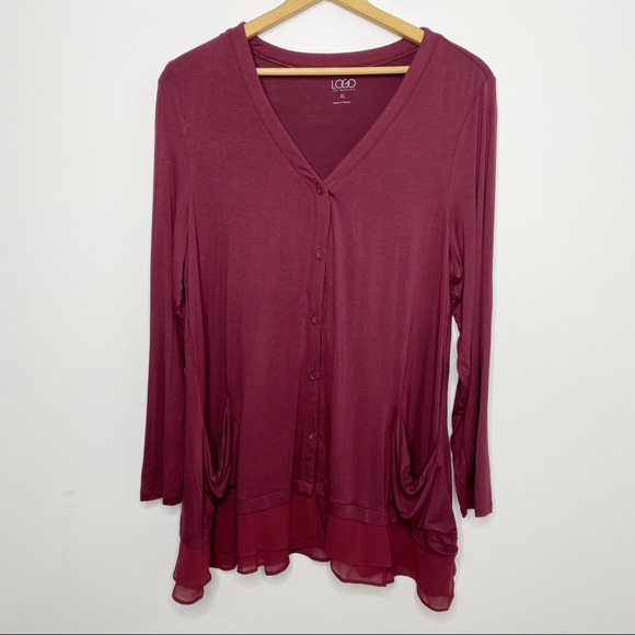 LOGO burgundy knit tunic top Very soft Size XL